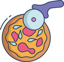 full pizza slicing linear color illustration vector