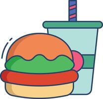 burger with coke linear color illustration vector