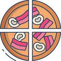 pizza bacon slice linear color illustration vector