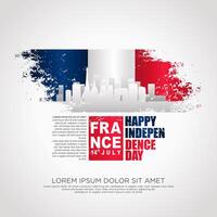 France day greeting card with grunge and splash effect on flag as a symbol of independence vector