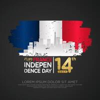 France day greeting card with grunge and splash effect on flag as a symbol of independence vector