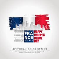 France day greeting card with grunge and splash effect on flag as a symbol of independence vector
