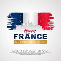 France day greeting card with grunge and splash effect on flag as a symbol of independence vector