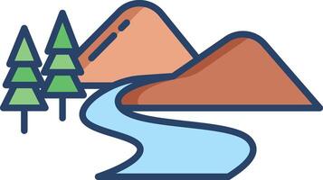 mountain and river linear color illustration vector