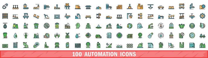 100 automation icons set, color line style vector