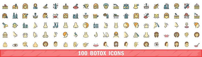100 botox icons set, color line style vector
