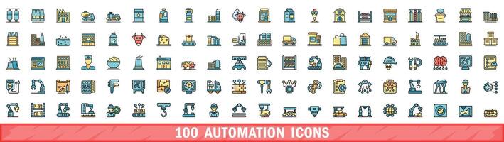 100 automation icons set, color line style vector