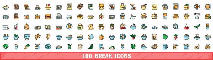 100 break icons set, color line style vector