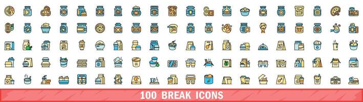 100 break icons set, color line style vector