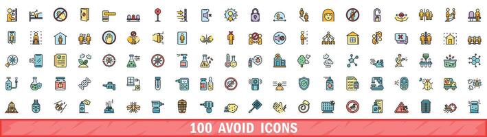 100 avoid icons set, color line style vector