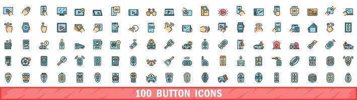 100 button icons set, color line style vector