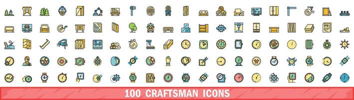 100 craftsman icons set, color line style vector