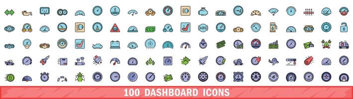100 dashboard icons set, color line style vector