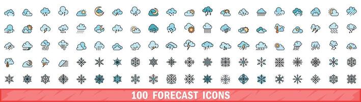 100 forecast icons set, color line style vector