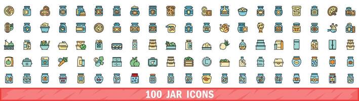 100 jar icons set, color line style vector