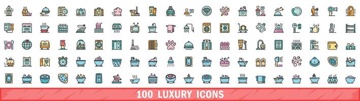 100 luxury icons set, color line style vector