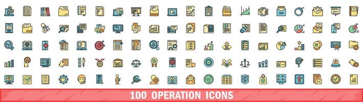 100 operation icons set, color line style vector