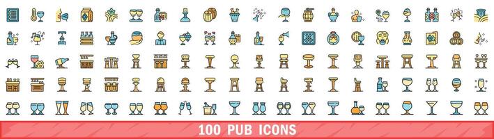 100 pub icons set, color line style vector