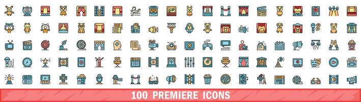 100 premiere icons set, color line style vector
