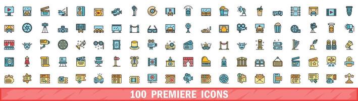 100 premiere icons set, color line style vector