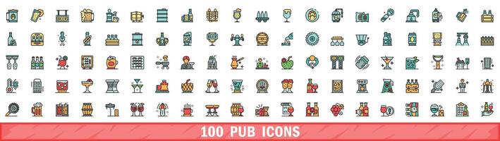 100 pub icons set, color line style vector