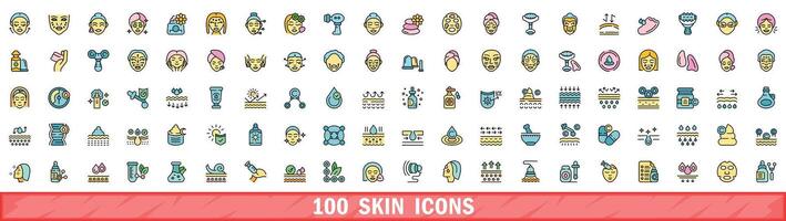 100 skin icons set, color line style vector