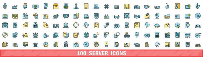 100 server icons set, color line style vector