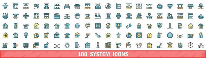 100 system icons set, color line style vector