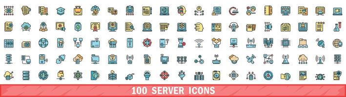100 server icons set, color line style vector