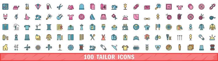 100 tailor icons set, color line style vector