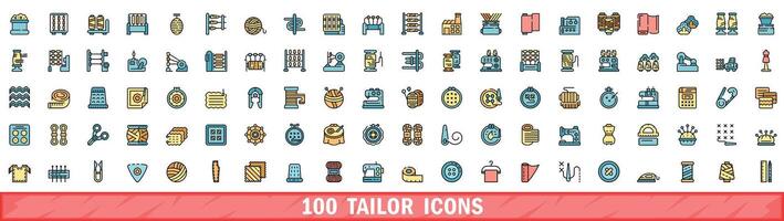 100 tailor icons set, color line style vector