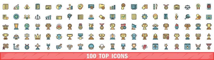100 top icons set, color line style vector
