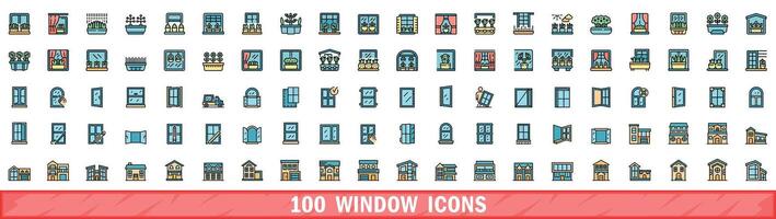 100 window icons set, color line style vector