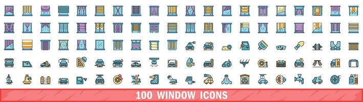 100 window icons set, color line style vector