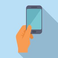 Hand holding smartphone using mobile app vector