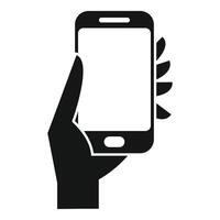 Hand is shown holding a smartphone and scrolling up with the index finger vector