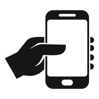 Hand holding smartphone with buttons icon vector