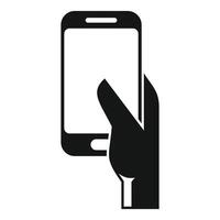 Hand holding smartphone touching screen icon vector
