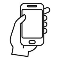 Hand is giving support to a smartphone, using four fingers on the back and the thumb on the front to keep it steady vector