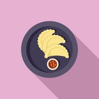 Curry puffs on a plate with dipping sauce vector