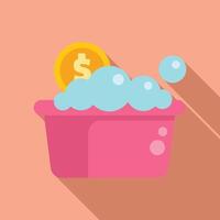 Soap bubbles overflowing from a pink basin with a gold coin, symbolizing financial crime vector