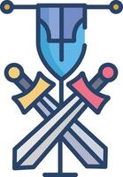 Sword and flag linear color illustration vector