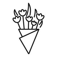 Bouquet of flowers in cone wrapping paper icon vector