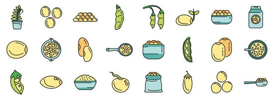 Lentil icons set color line vector