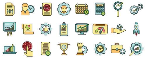 Performance management icons set color line vector