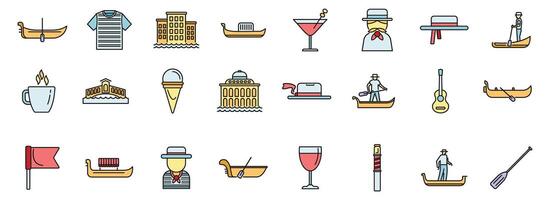 Gondolier icons set color line vector