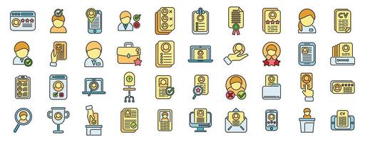 Candidate icons set color line vector