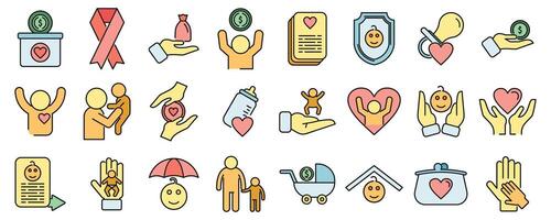 Child support icons set color line vector