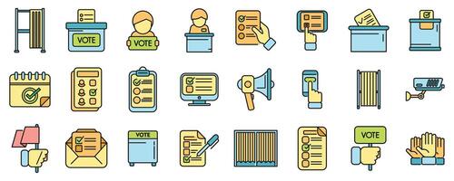 Polling booth icons set color line vector