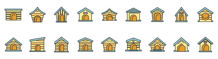 Dog kennel icons set color line vector